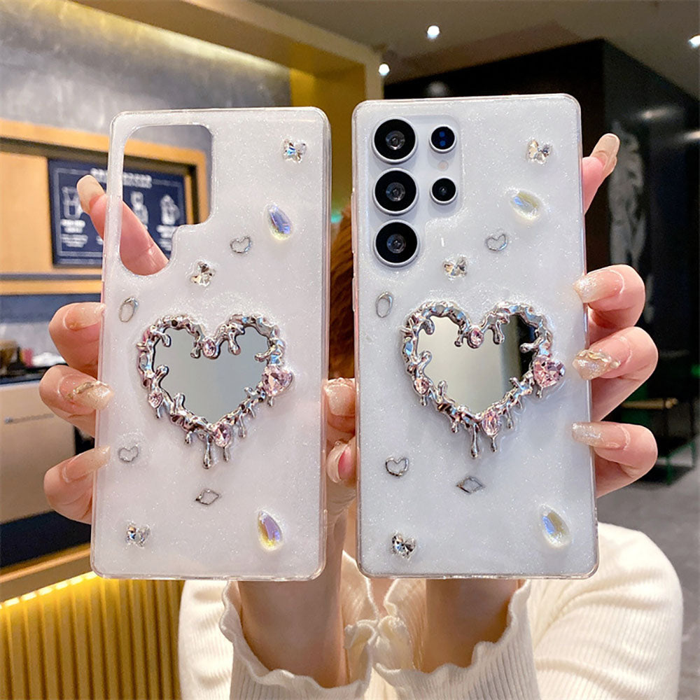 Rhinestone Heart Mirror Phone Case For Samsung Galaxy