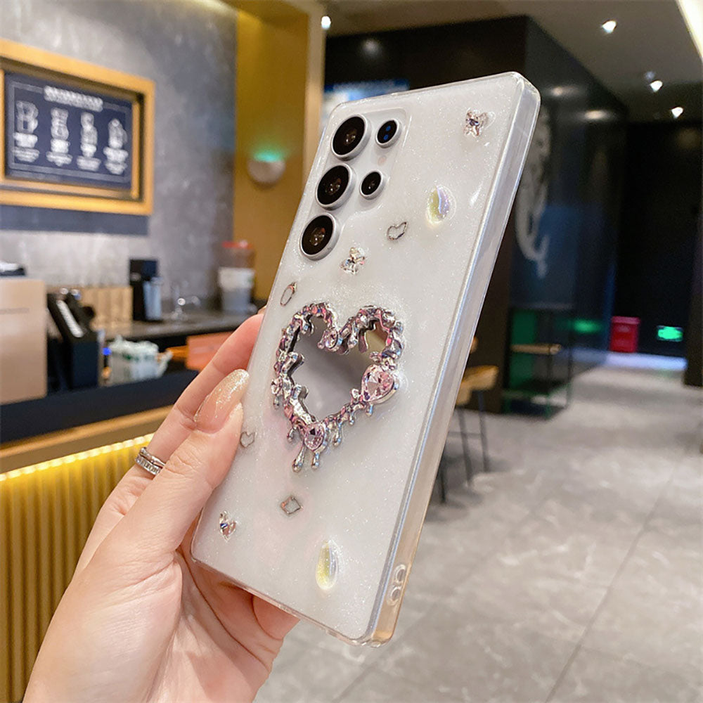 Rhinestone Heart Mirror Phone Case For Samsung Galaxy