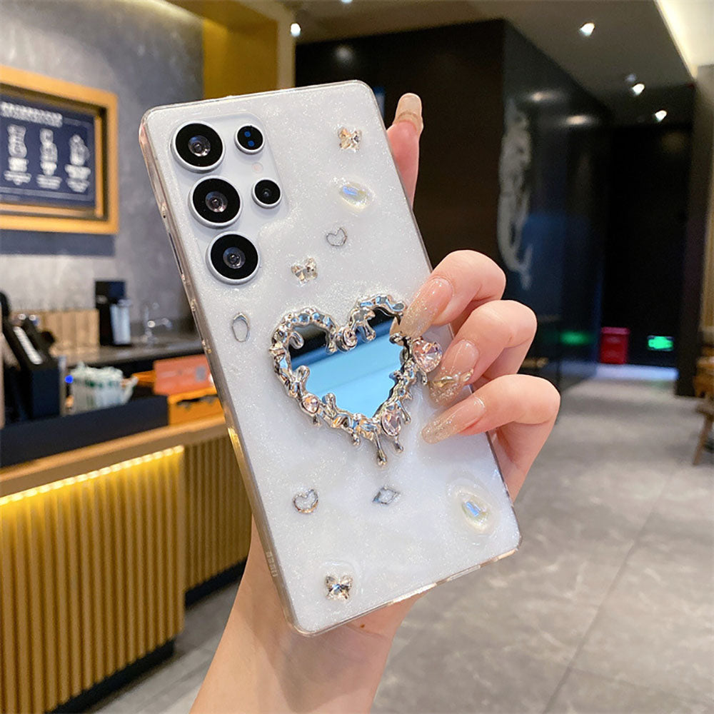 Rhinestone Heart Mirror Phone Case For Samsung Galaxy