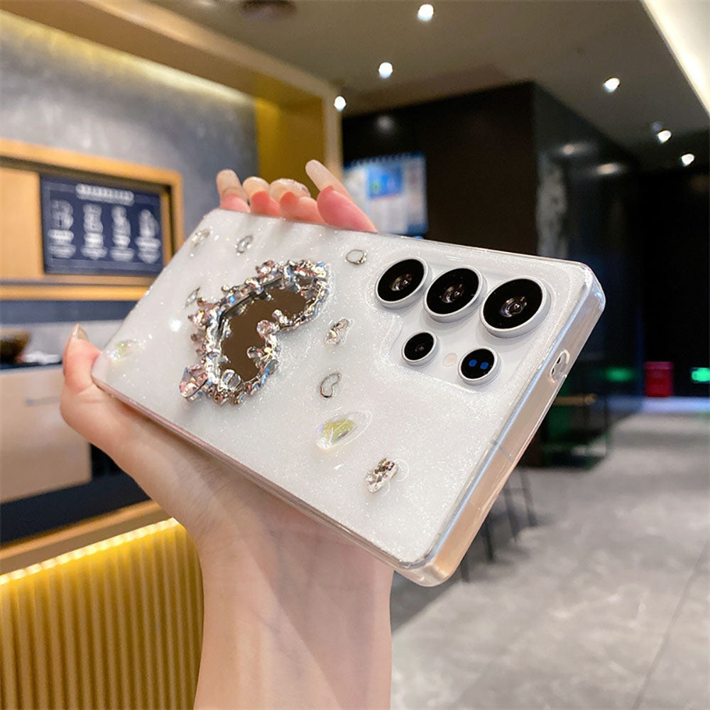 Rhinestone Heart Mirror Phone Case For Samsung Galaxy