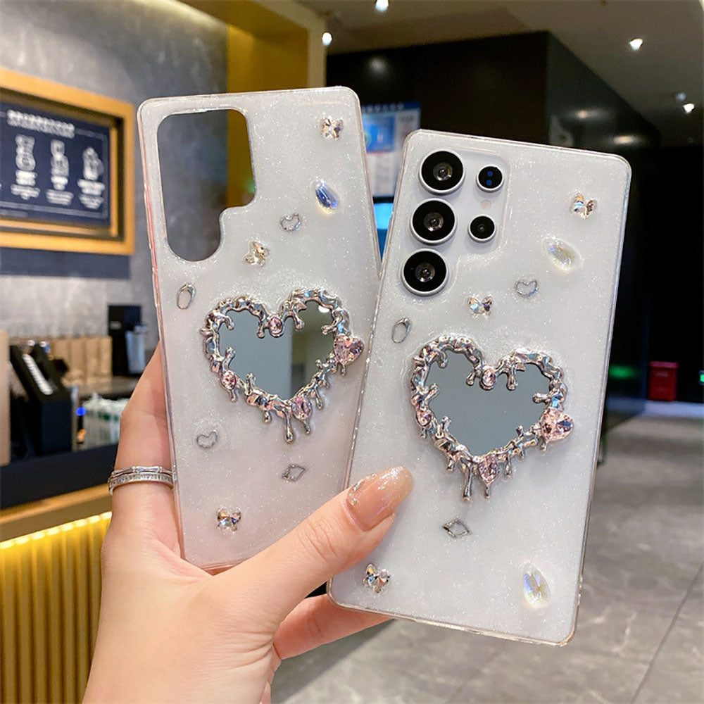 Rhinestone Heart Mirror Phone Case For Samsung Galaxy
