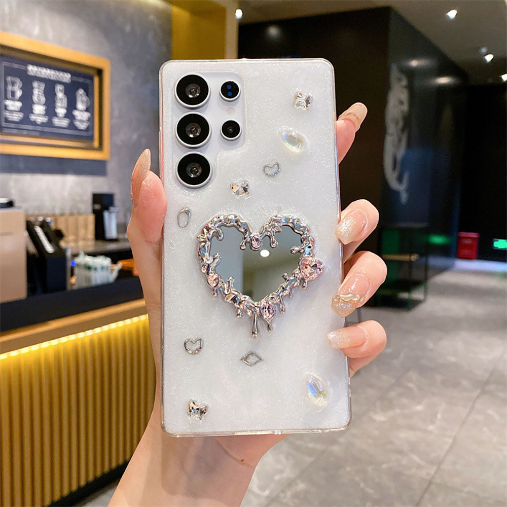 Rhinestone Heart Mirror Phone Case For Samsung Galaxy