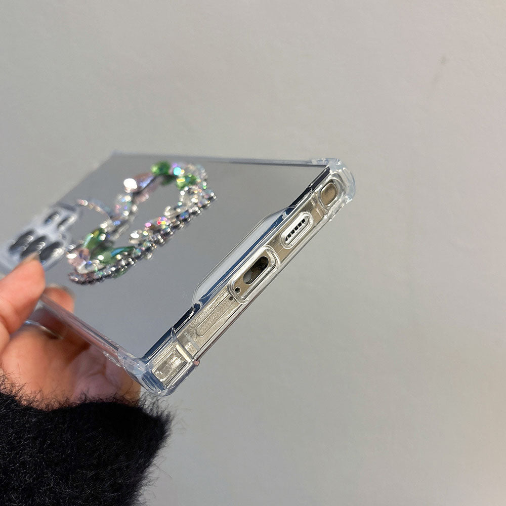 Handmade Heart Rhinestone Acrylic Mirror Phone Case For Samsung Galaxy