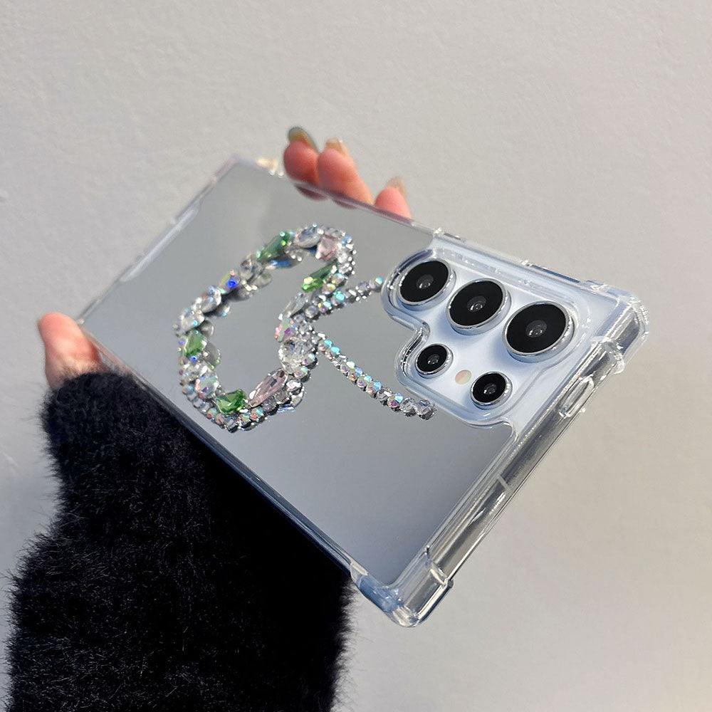 Handmade Heart Rhinestone Acrylic Mirror Phone Case For Samsung Galaxy