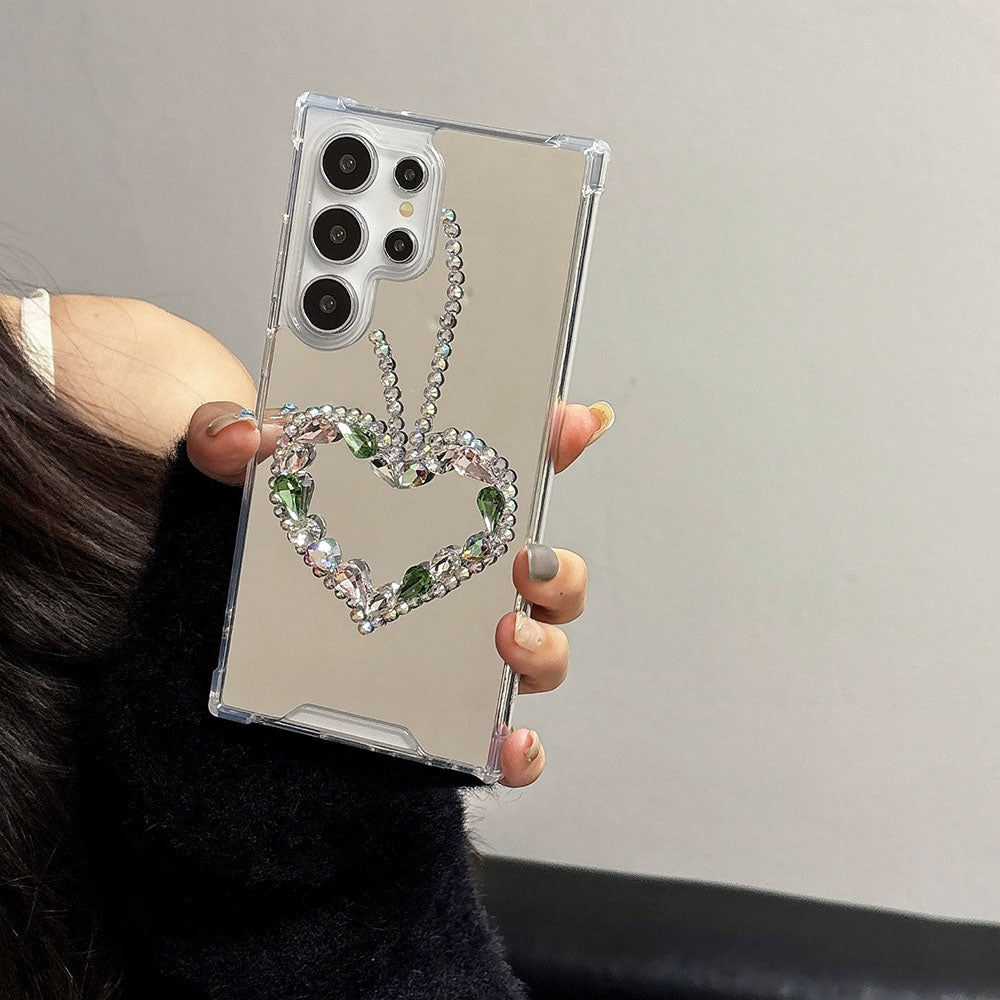 Handmade Heart Rhinestone Acrylic Mirror Phone Case For Samsung Galaxy
