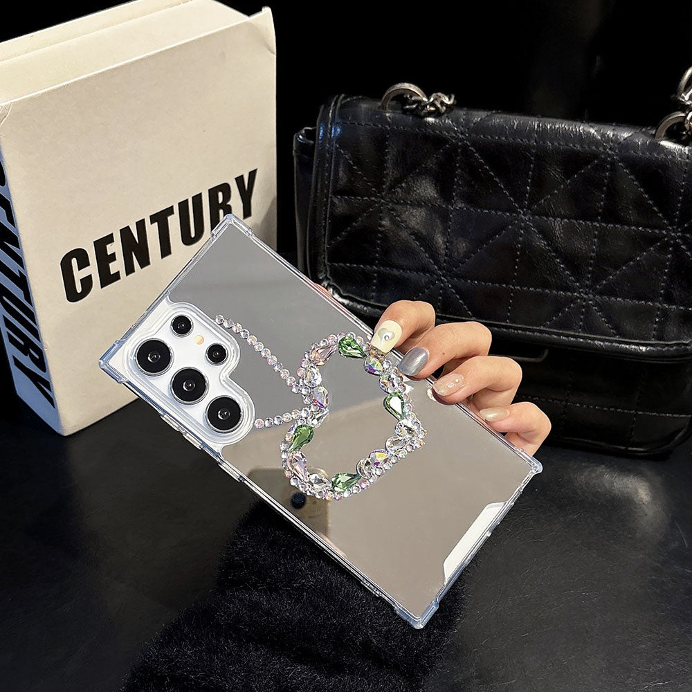 Handmade Heart Rhinestone Acrylic Mirror Phone Case For Samsung Galaxy