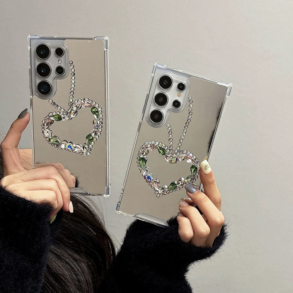 Handmade Heart Rhinestone Acrylic Mirror Phone Case For Samsung Galaxy