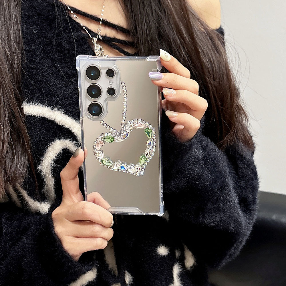 Handmade Heart Rhinestone Acrylic Mirror Phone Case For Samsung Galaxy