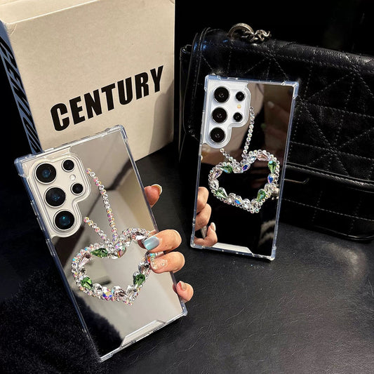 Handmade Heart Rhinestone Acrylic Mirror Phone Case For Samsung Galaxy