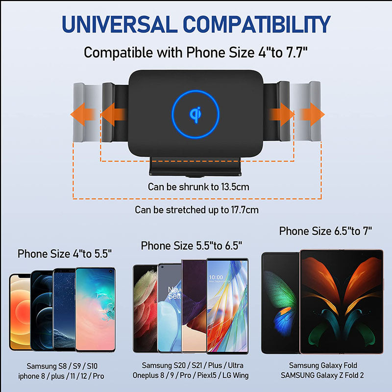 Automatic Clamping Car Wireless Charger for Samsung Galaxy Z Fold 3 2 Note20 S22 S21 S20 iPhone 13 12 11 XS Max Air Vent Mount Phone Holder - Mycasety Mycasety