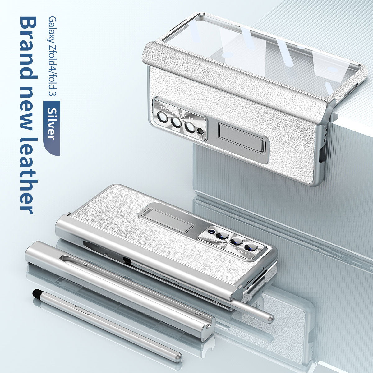 Aluminum Alloy Frame Magnetic Bracket All-Inclusive Electroplating Leather Cover For Samsung Galaxy Z Fold3 Fold4 Fold5 - Mycasety Mycasety