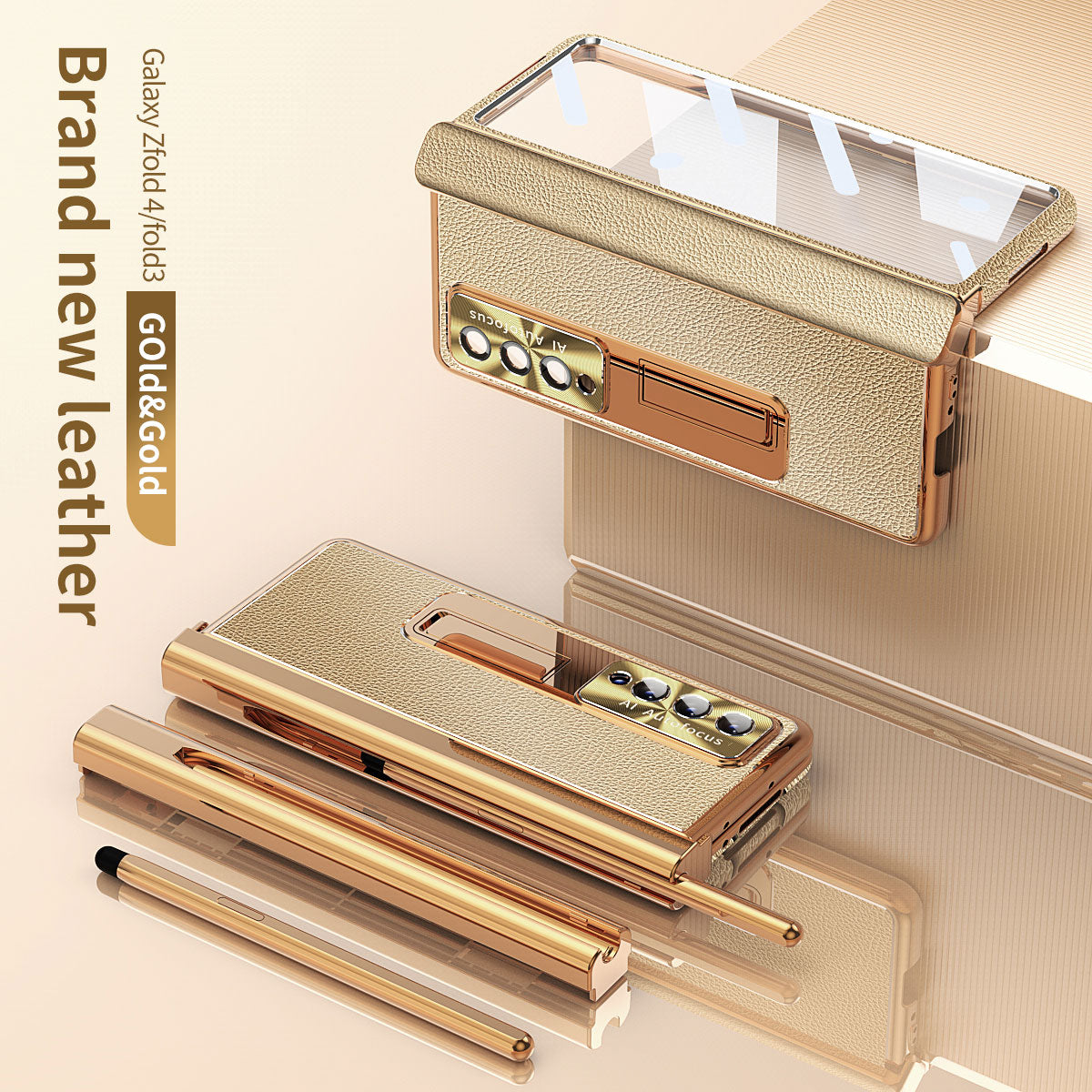 Aluminum Alloy Frame Magnetic Bracket All-Inclusive Electroplating Leather Cover For Samsung Galaxy Z Fold3 Fold4 Fold5 - Mycasety Mycasety