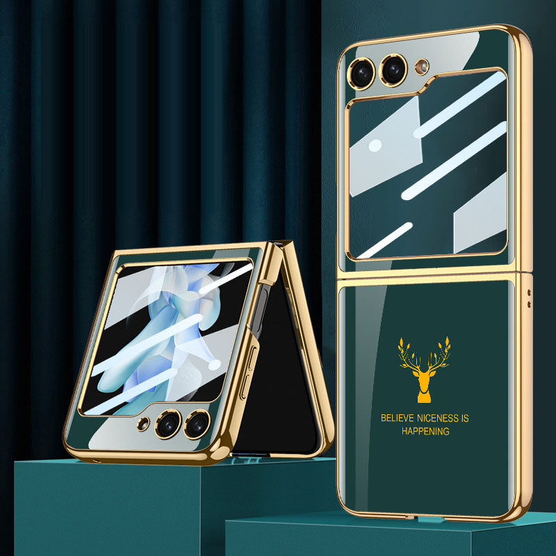 Electroplating Deer Pattern Drop-proof Phone Case For Samsung Galaxy Z Flip5 Flip4 Flip3 - Mycasety Mycasety