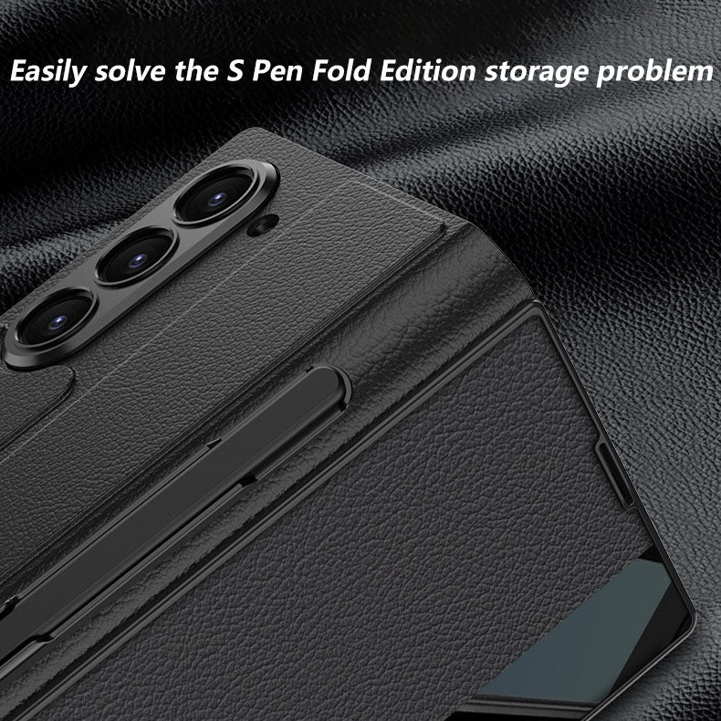 Luxurious Leather Cover Shockproof Phone Case With Screen Protector & Pen Slot For Galaxy Z Fold 6/7