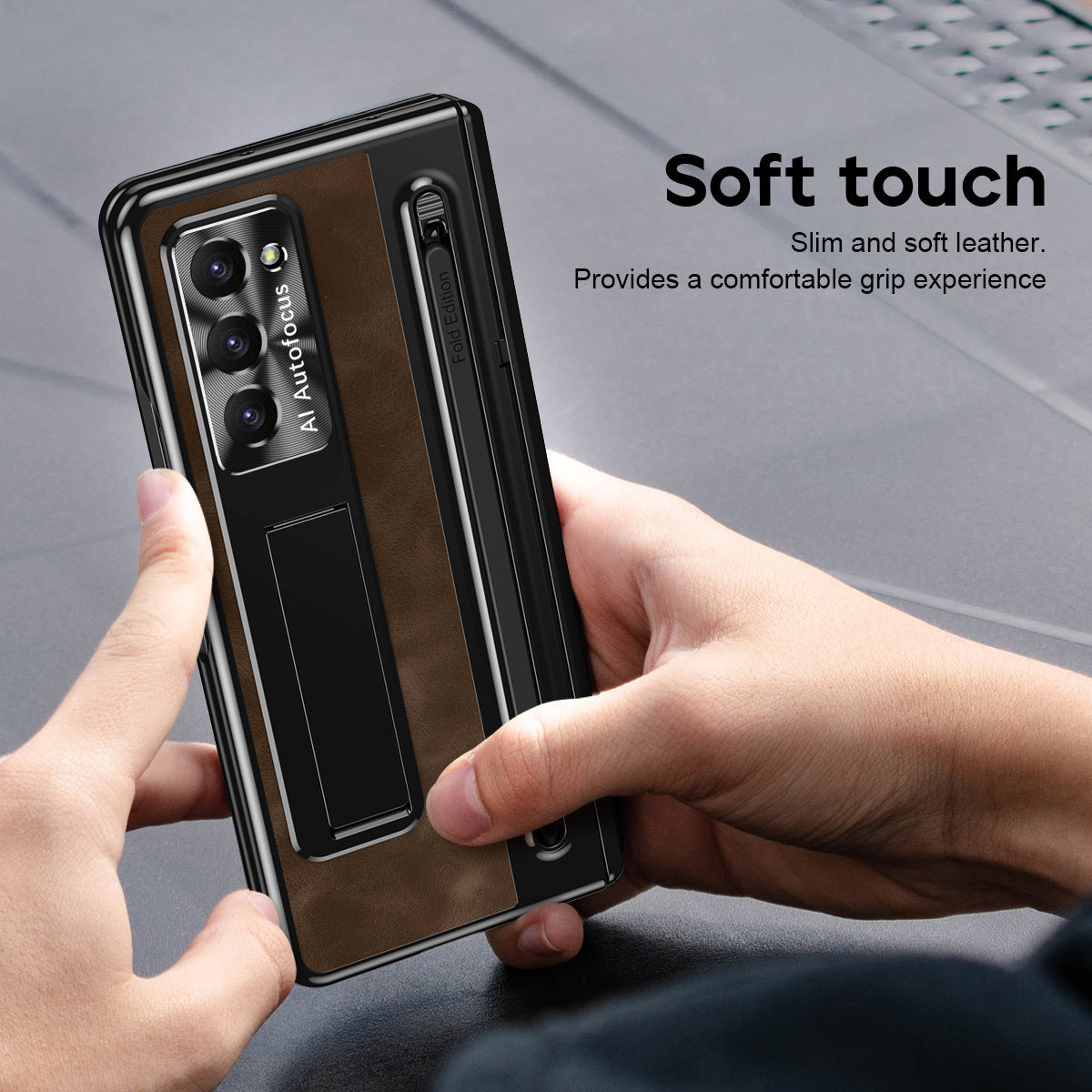 Jazz Retro Style Anyi-fall Protective Leather Phone Case For Galaxy Fold 7/6/5/4 With Front Protection Film And Stylus