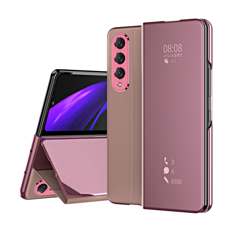 Smart Mirror Clear View Flip Case Luxury Magnetic Leather Kickstand Shockproof Cover For Samsung Galaxy Z Fold3 Fold4 Fold5 - Mycasety Mycasety