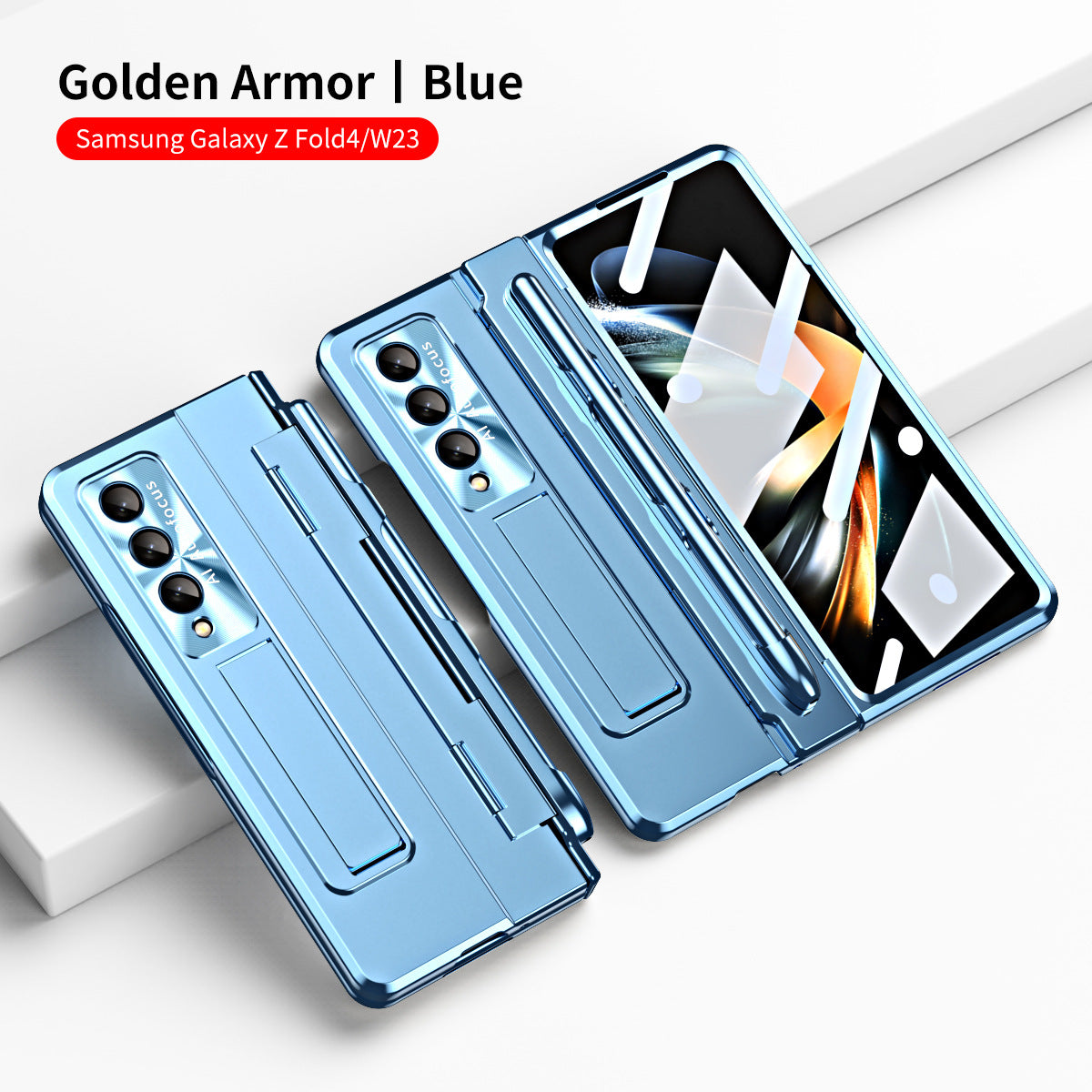 Golden Armor Hinge Magnetic Bracket Protective Phone Case With Front Protection Film For Samsung Galaxy Z Fold5 Fold4 Fold3 - Mycasety Mycasety