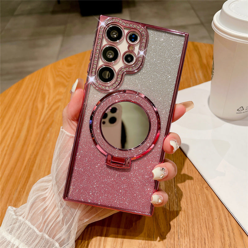 Mirror Magnetic Magsafe Glitter Diamond Ring Bracket Samsung Cases