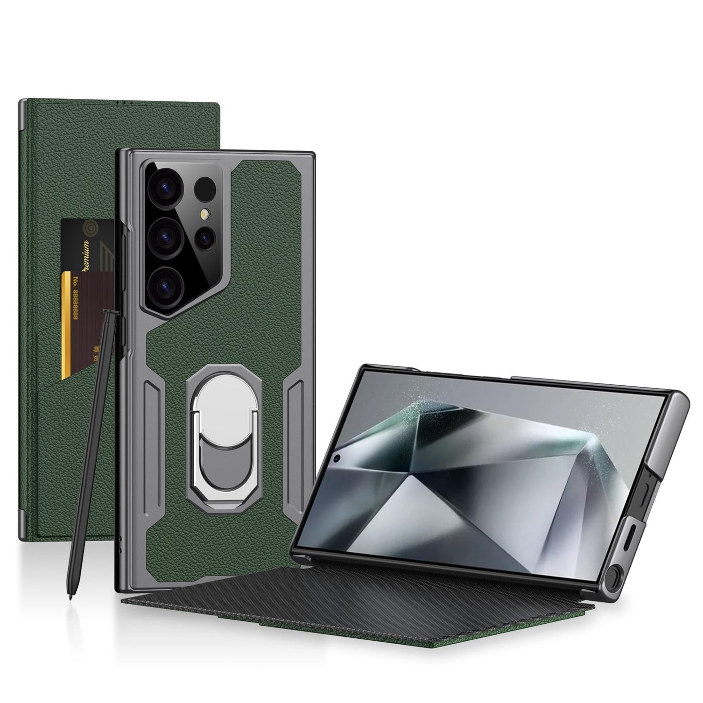 Luxury Leather Electroplated Protective Cover With Invisible Bracket And Card Holder For Samsung Galaxy S24 S23 Ultra