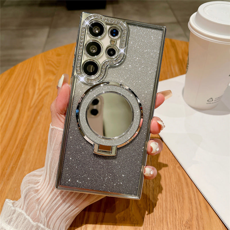 Mirror Magnetic Magsafe Glitter Diamond Ring Bracket Samsung Cases
