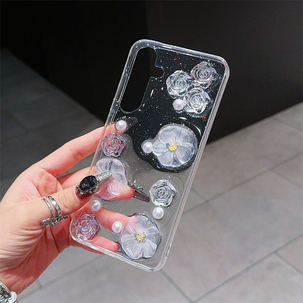 Transparent Flower Pearl Phone Case For Samsung