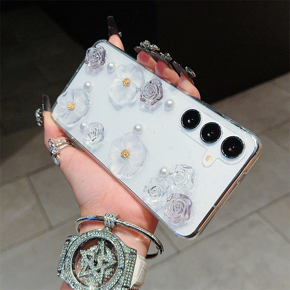 Transparent Flower Pearl Phone Case For Samsung