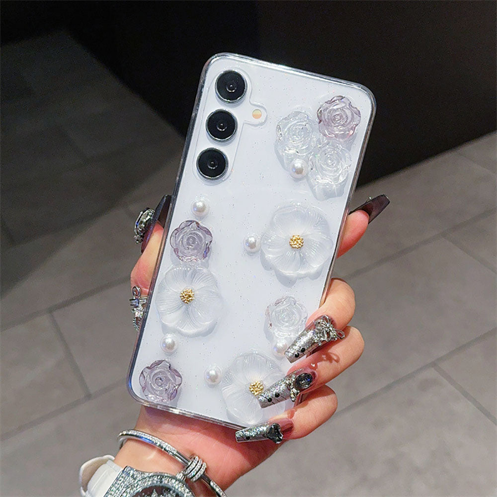 Transparent Flower Pearl Phone Case For Samsung