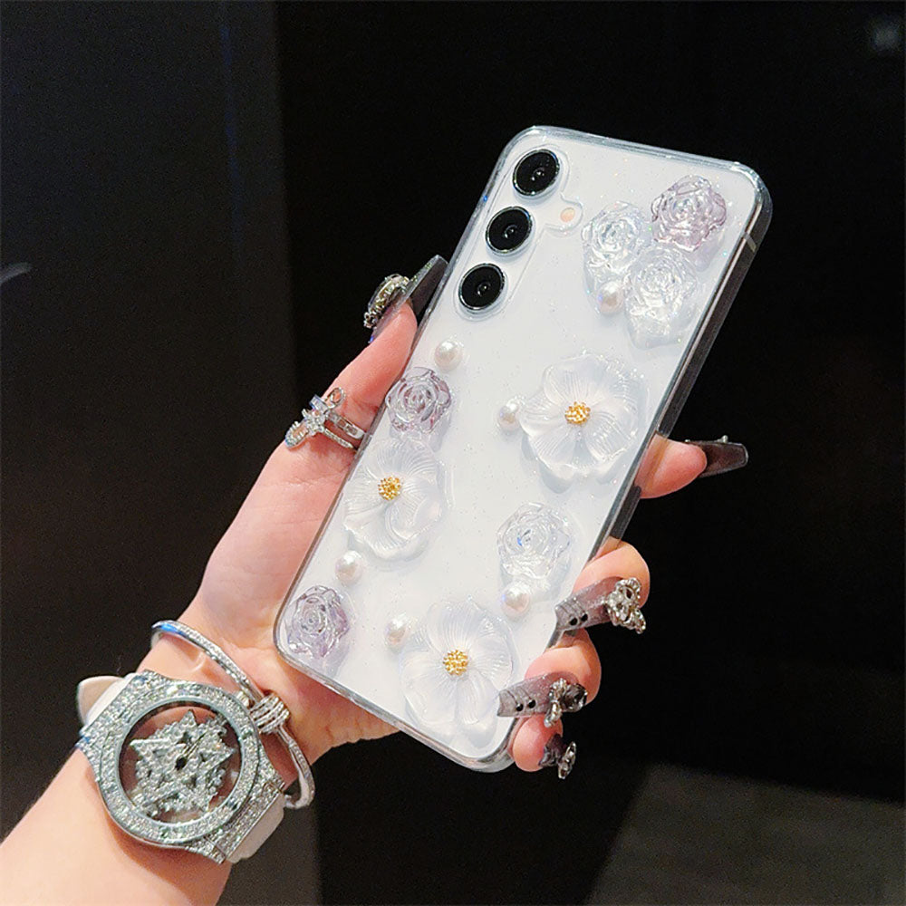 Transparent Flower Pearl Phone Case For Samsung