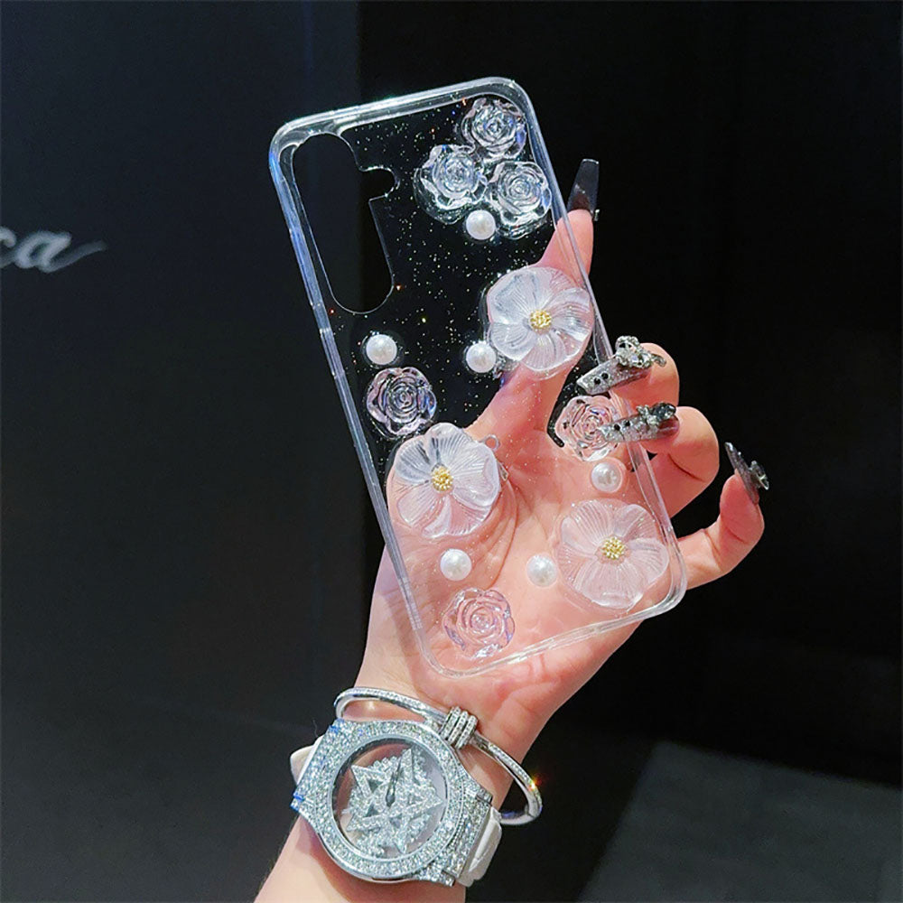 Transparent Flower Pearl Phone Case For Samsung