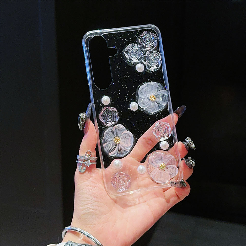 Transparent Flower Pearl Phone Case For Samsung