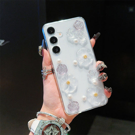 Transparent Flower Pearl Phone Case For Samsung