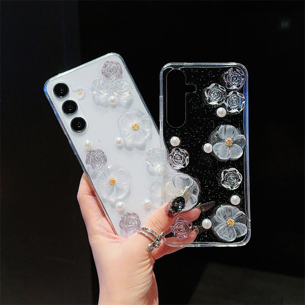 Transparent Flower Pearl Phone Case For Samsung