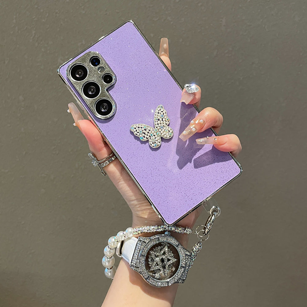 Diamond Butterfly Electroplating Phone Case with Bracelet For Samsung Galaxy