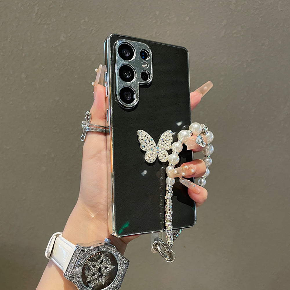 Diamond Butterfly Electroplating Phone Case with Bracelet For Samsung Galaxy