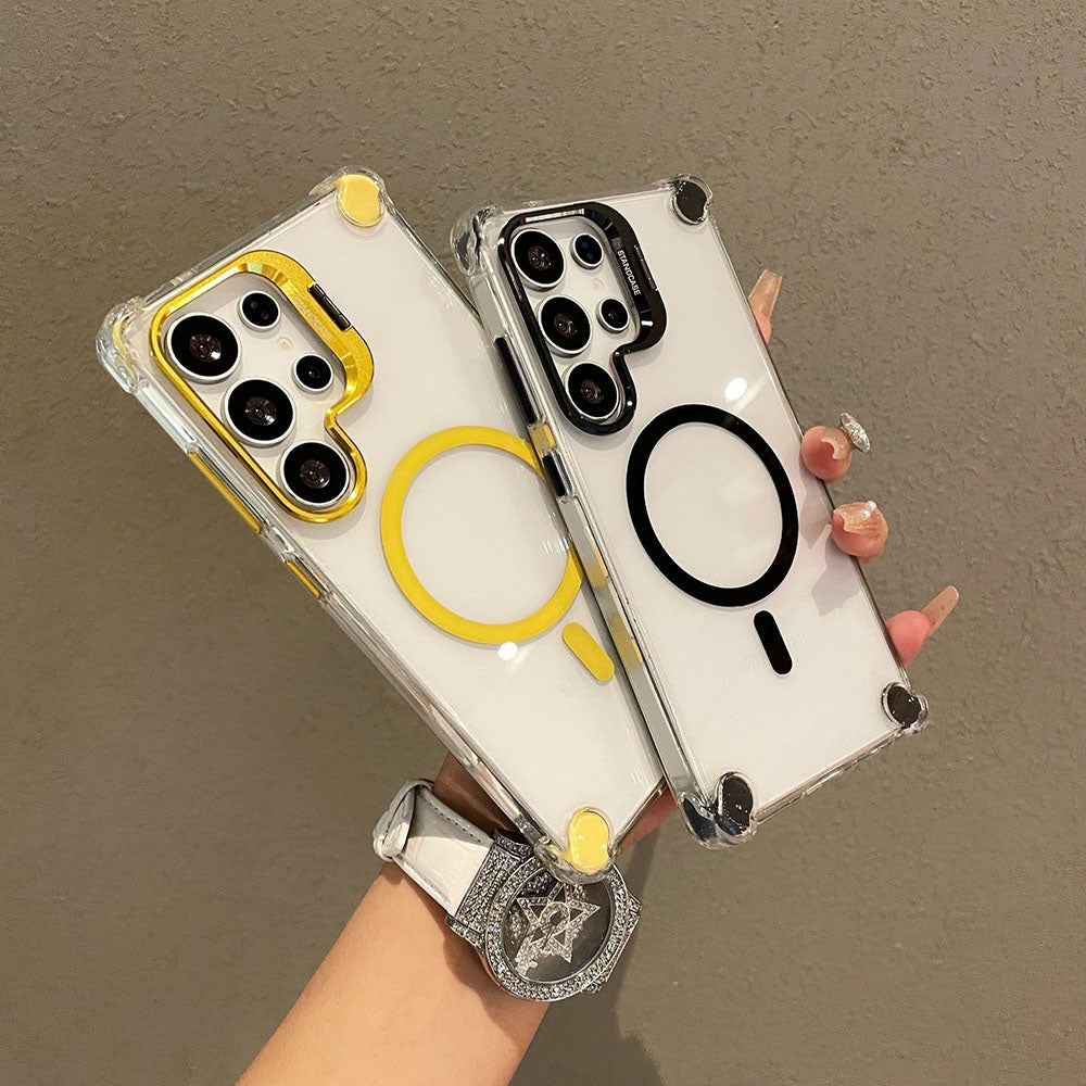 Metal Magnetic Lens Protection Bracket Transparent Phone Case For Samsung Galaxy