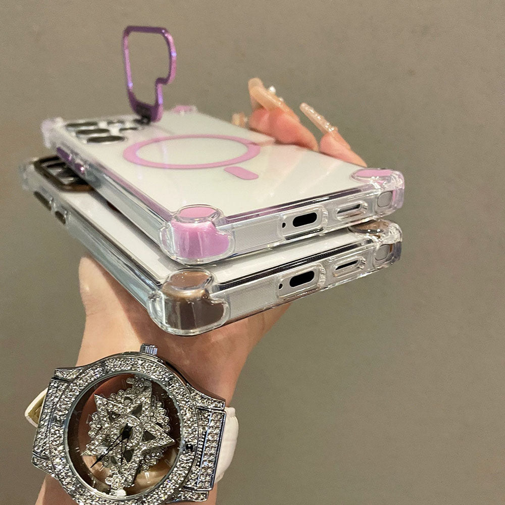 Metal Magnetic Lens Protection Bracket Transparent Phone Case For Samsung Galaxy