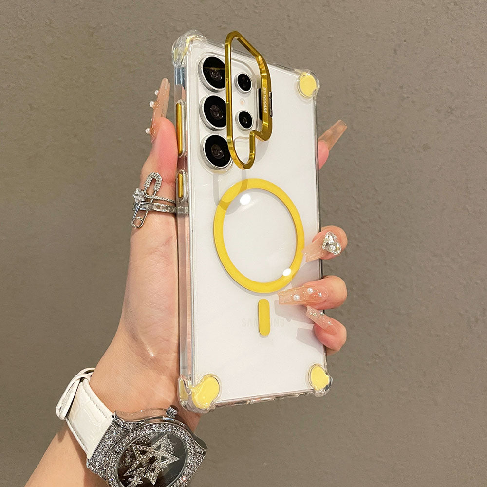 Metal Magnetic Lens Protection Bracket Transparent Phone Case For Samsung Galaxy