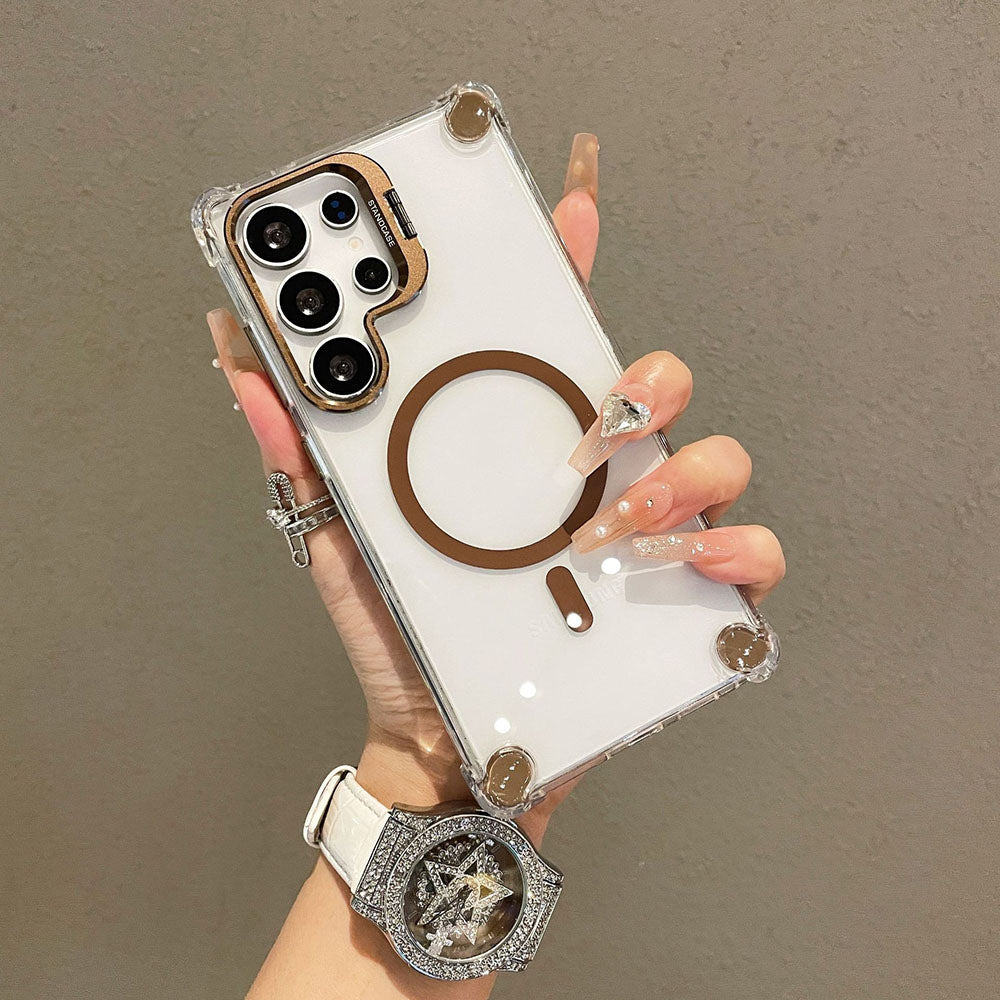 Metal Magnetic Lens Protection Bracket Transparent Phone Case For Samsung Galaxy