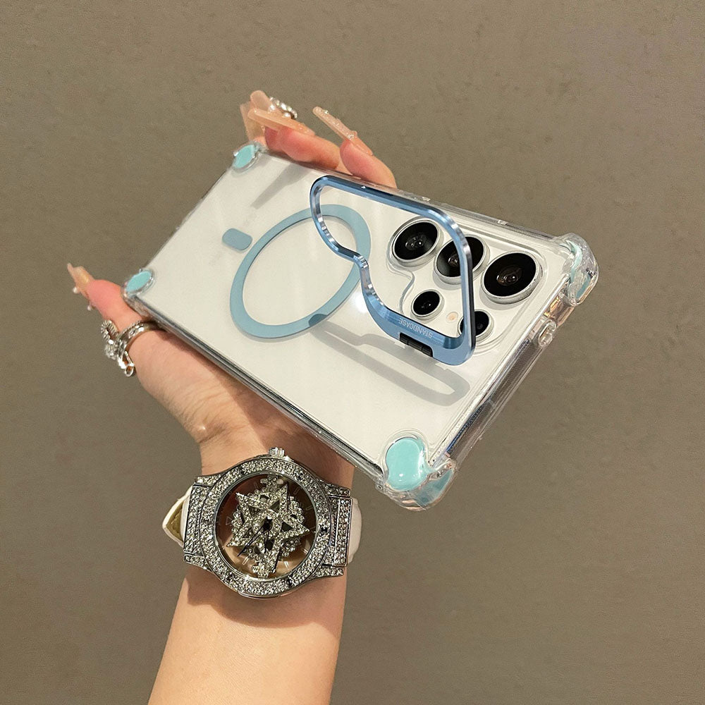 Metal Magnetic Lens Protection Bracket Transparent Phone Case For Samsung Galaxy