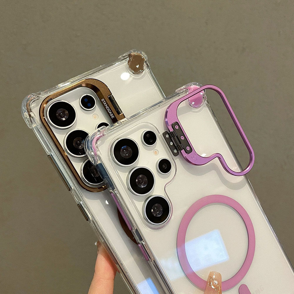 Metal Magnetic Lens Protection Bracket Transparent Phone Case For Samsung Galaxy