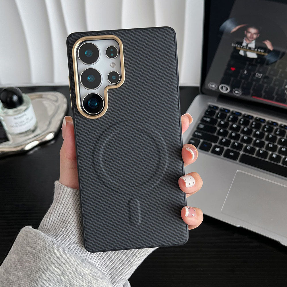Kevlar Carbon Fiber Magnetic Phone Case For Samsung Galaxy