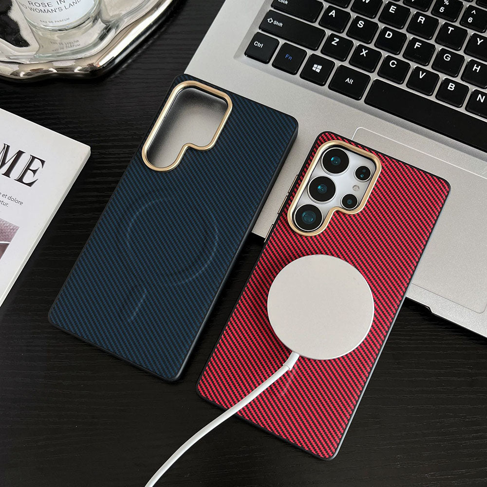 Kevlar Carbon Fiber Magnetic Phone Case For Samsung Galaxy