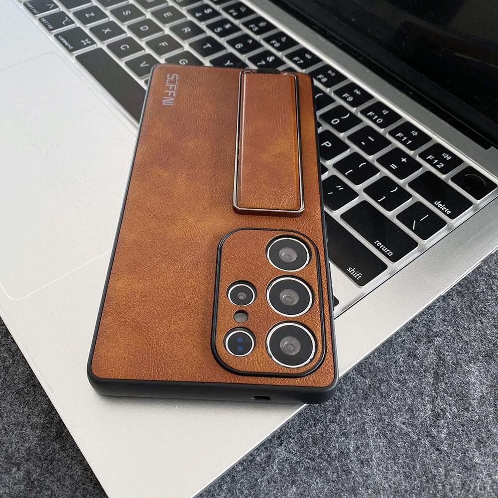 Litchi Texture Plain Leather Retro Fashion Wristband Phone Case For Samsung Galaxy