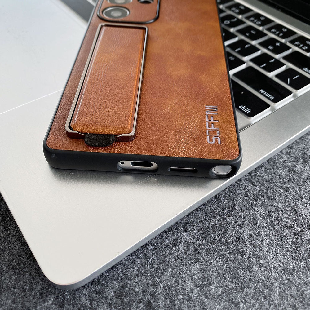 Litchi Texture Plain Leather Retro Fashion Wristband Phone Case For Samsung Galaxy