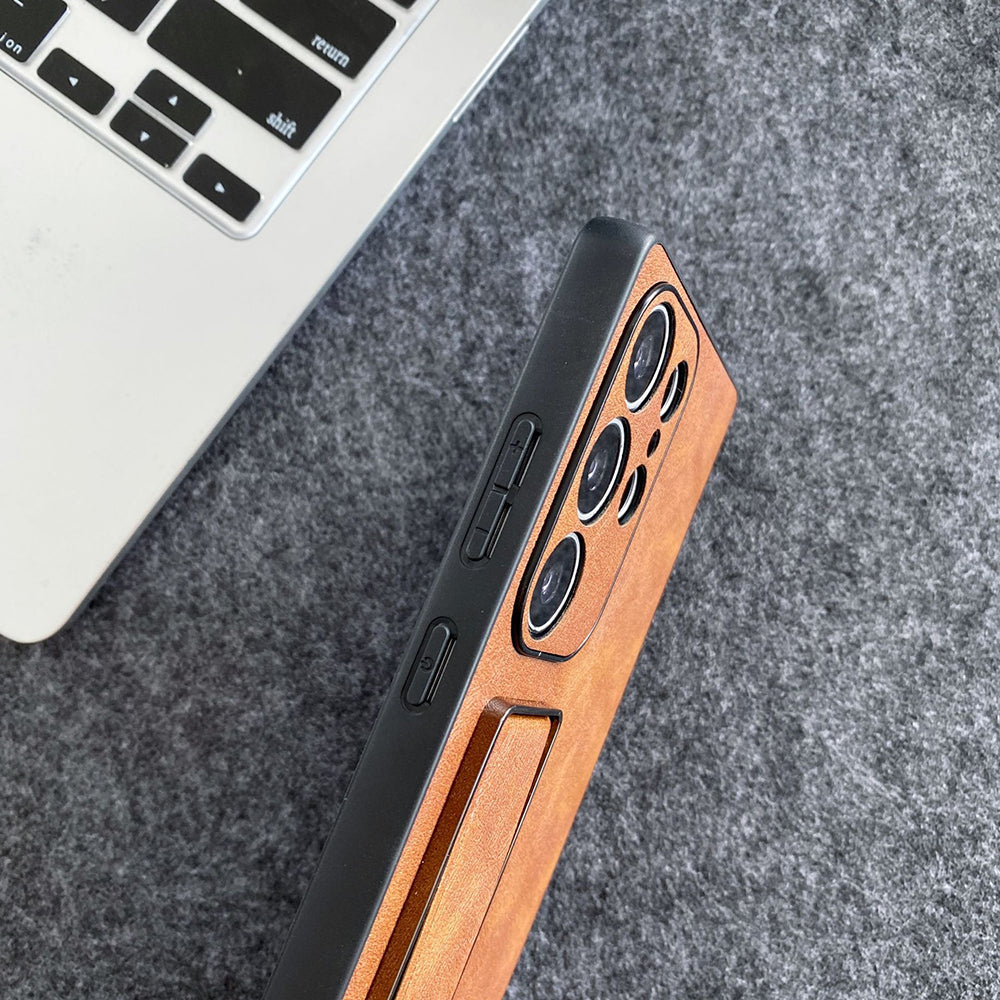 Litchi Texture Plain Leather Retro Fashion Wristband Phone Case For Samsung Galaxy