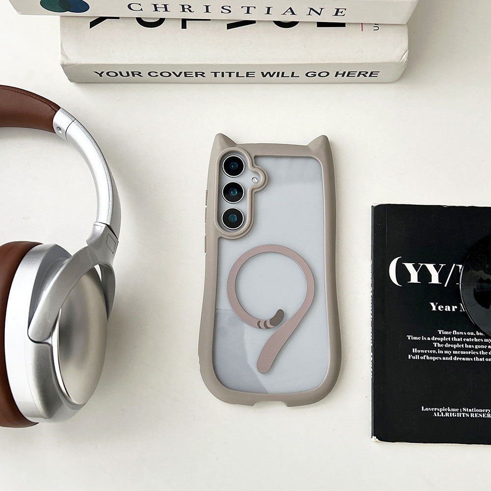 Cute Cat Ears & Tail Magnetic Phone Case For Samsung Galaxy