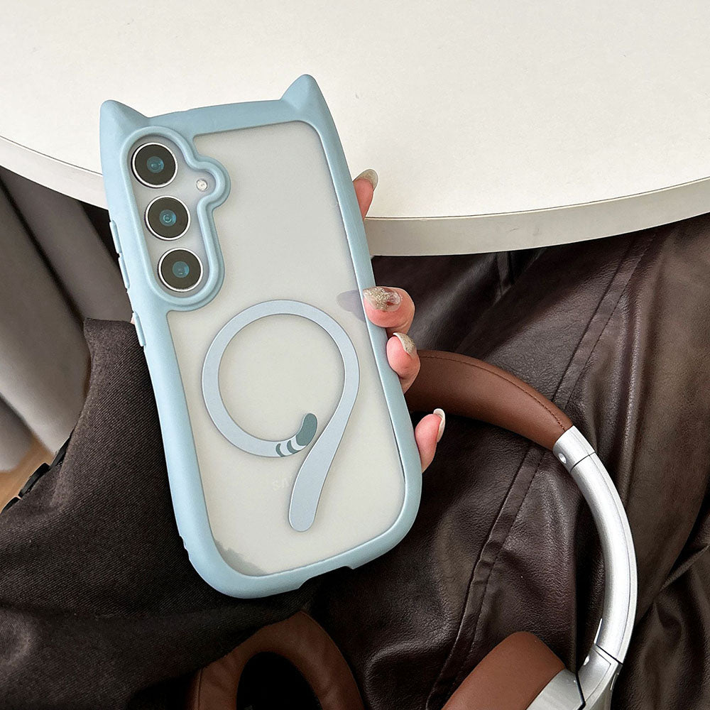 Cute Cat Ears & Tail Magnetic Phone Case For Samsung Galaxy
