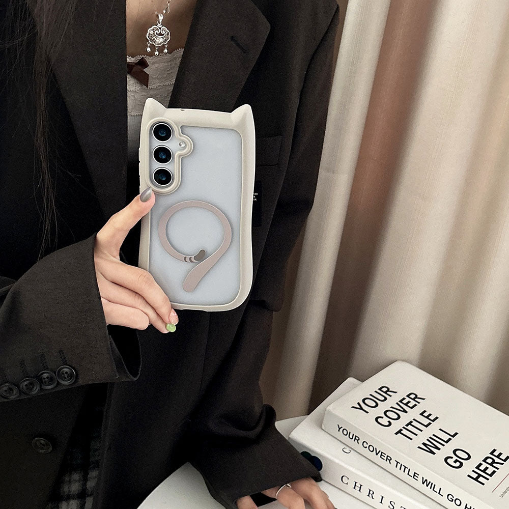 Cute Cat Ears & Tail Magnetic Phone Case For Samsung Galaxy