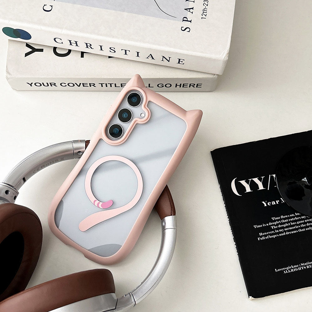 Cute Cat Ears & Tail Magnetic Phone Case For Samsung Galaxy