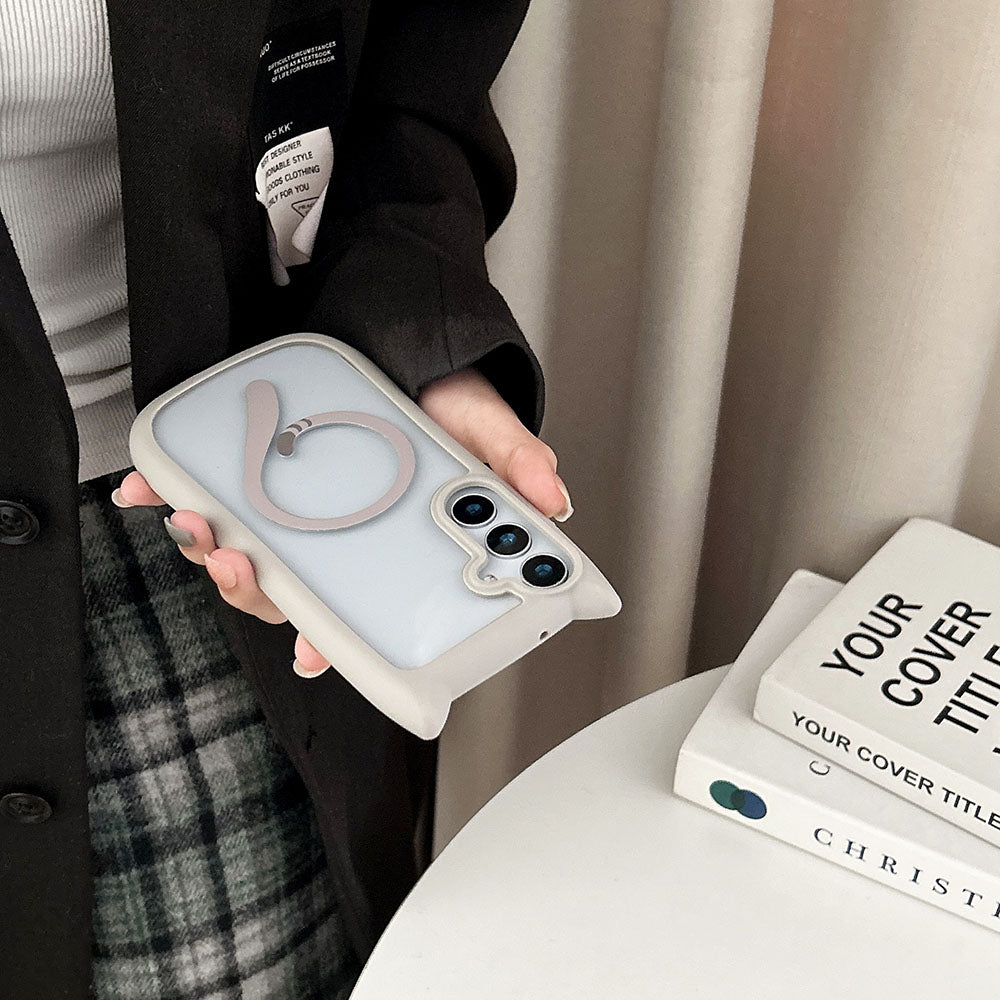 Cute Cat Ears & Tail Magnetic Phone Case For Samsung Galaxy